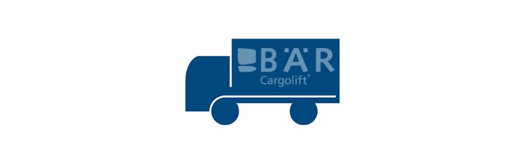 Il pittogramma blu mostra un autocarro a 2 assi di lato con il logo Bar Cargolift