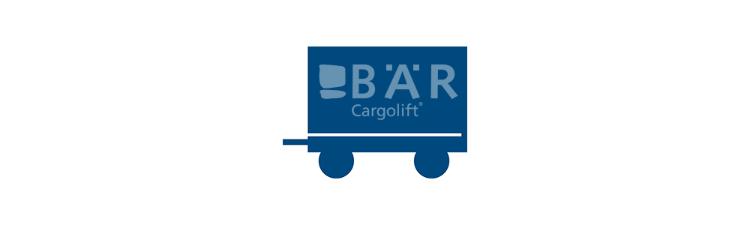 Il pittogramma blu mostra un rimorchio a perno girevole visto di lato con il logo Bar Cargolift