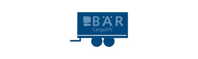 Il pittogramma blu mostra un rimorchio ad asse centrale visto di lato con il logo Bar Cargolift