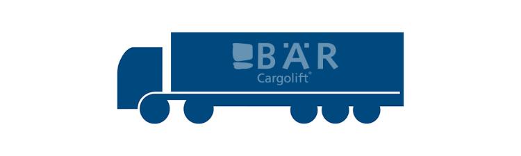 Il pittogramma blu mostra un semirimorchio di lato con il logo Bar Cargolift
